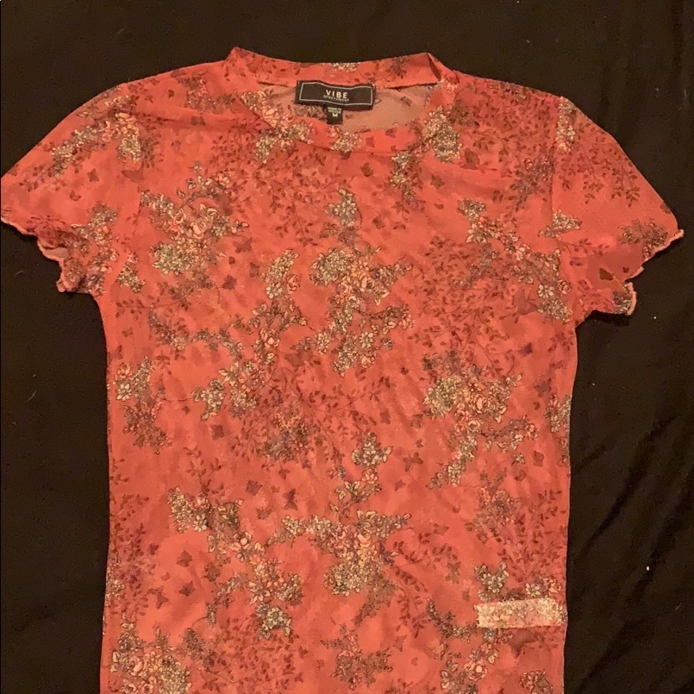 Red floral see threw t-shirt